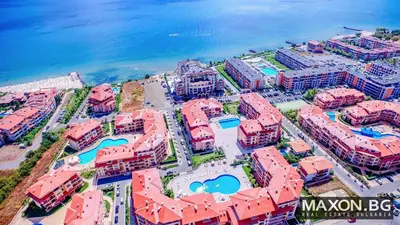 an overhead view of a city with pink buildings at Star Dreams, Sveti Vlas in Sveti Vlas