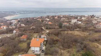 an aerial view of a city and a body of water at Villa Varna View in Varna City