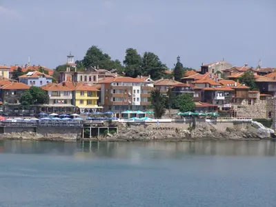 a group of buildings on the shore of a body of water at Guest House Rusalka in Sozopol