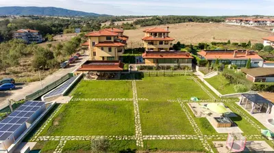 an aerial view of a house with a garden at Villa EM in Lozenets