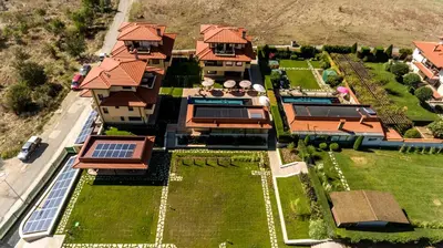 an aerial view of a house with a solarium at Villa EM in Lozenets