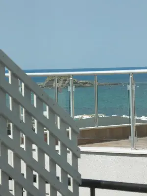 a fence on the beach with the ocean in the background at Hotel Elmaz in Lozenets