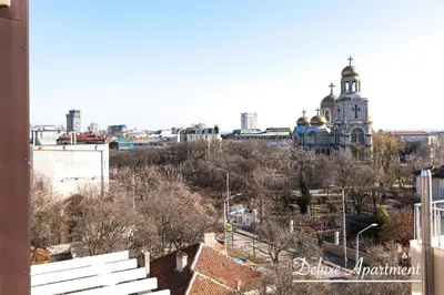 a view of a city skyline with a church at Apartment Cathedral Deluxe in Varna City