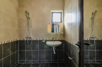 a bathroom with a sink and a mirror at Alex Village in Shkorpilovtsi