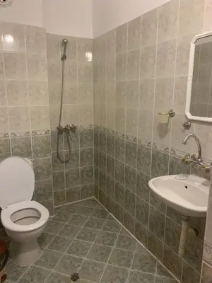 a bathroom with a toilet and a sink at Къща Нанси in Sunny Beach