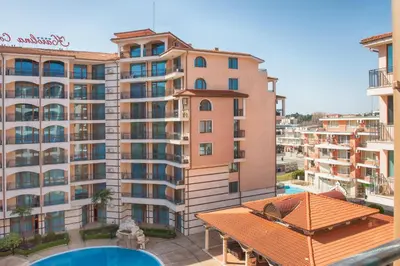 a view of a large apartment building from a balcony at South Beach Vacation Apartments in Sunny Beach