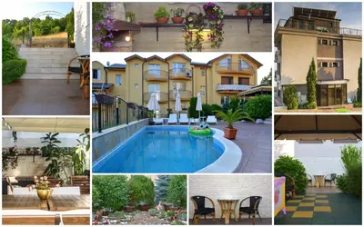 a collage of photos of a house and a pool at Vila Vista Вила Виста in Sveti Vlas