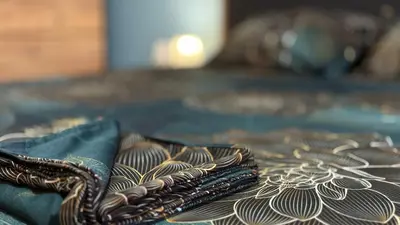a close up of a table with a pattern on it at Briz MK Apartment in Ravda