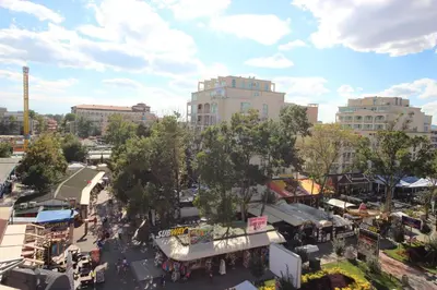 an overhead view of a city street with buildings at Menada Midia Apartments in Sunny Beach