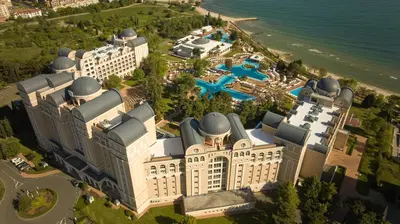 an overhead view of a resort with a pool at Dreams Sunny Beach Resort and Spa - Premium All Inclusive in Sunny Beach