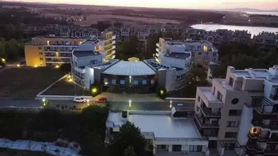 an aerial view of a building at night at Dima Popova Apartments in Tsarevo