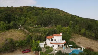 an aerial view of a house on a hill at Villa Sky Music in Obzor