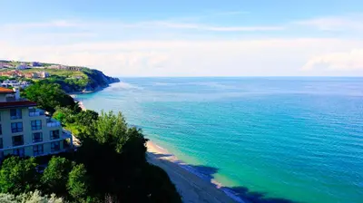 an aerial view of a beach and the ocean at Плажни Апартаменти Силвър Бийч - Silver Beach Sea Apartments in Byala