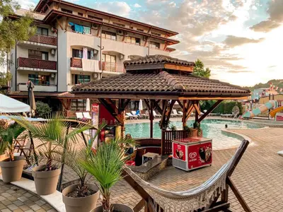 a resort with a gazebo and a swimming pool at MM Complex Dimitrovi in Primorsko