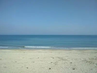 an empty beach with the ocean in the background at RUBIN-2 in Pomorie
