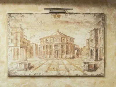 a drawing of a building on a wall at Hotel Art in Varna City