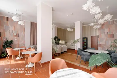 a rendering of a restaurant with tables and chairs at Alua Helios Bay - All Inclusive in Obzor