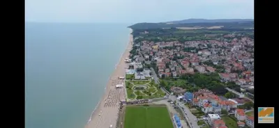 an aerial view of a city with a beach at GUEST HOUSE ZORNICA in OBZOR in Obzor