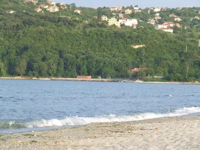 a beach with a body of water and trees at Varnaflats Guest Rooms in Varna City