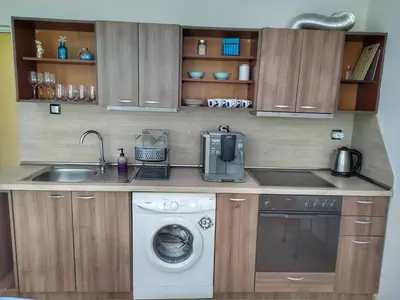 a kitchen with a sink and a washing machine at Into The BLUE, 4 guests, 5 min away from the BEACH in Varna City