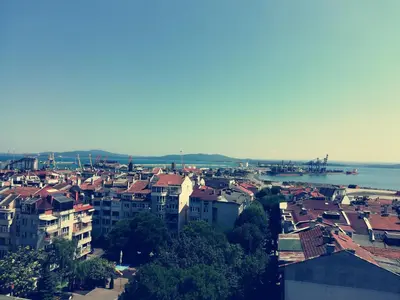 a view of a city with buildings and the water at Апартамент за гости ВО1 in Burgas City