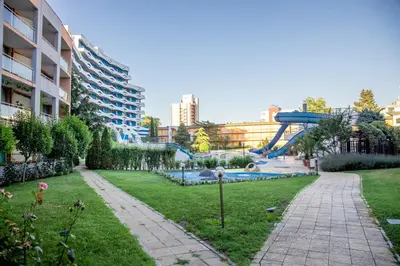 a park with a water slide and a playground at Stylish flat in the TOP centre of Sunny Beach by Flаt Manаger in Sunny Beach