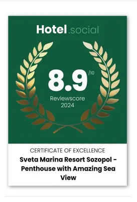 a laurel wreath certificate of excellence postcard at Santa Marina resort Sozopol - penthouse with amazing sea view in Sozopol