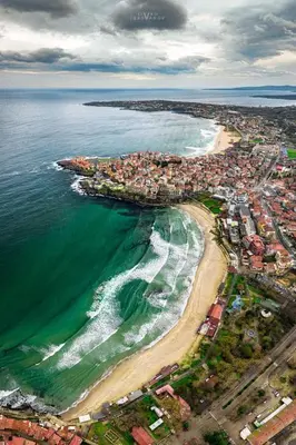 an aerial view of a beach and the ocean at Sozopol Dreams apartman 42 in Sozopol