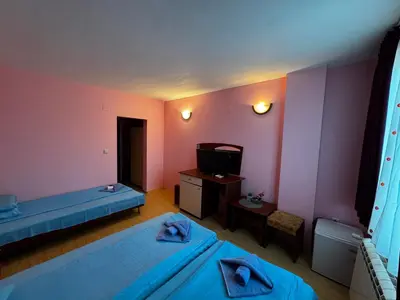 a room with two beds and a tv in it at Bar & Guests room ELA in Dolen Bliznak