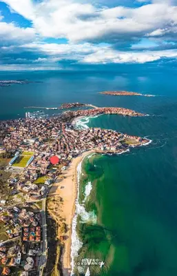 an aerial view of a beach and the ocean at Sozopol Dreams apartman 35 in Sozopol