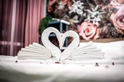 two white swans forming a heart on a cake at A&K COZY ART Studio 1 in Varna City