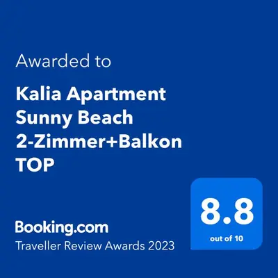 a screenshot of a phone with the text awarded to klia appointment sunny beach at Kalia Apartment Sunny Beach 2-Zimmer+Balkon TOP in Sunny Beach