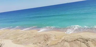 an aerial view of a beach with the ocean at Silver beach Studio Byala in Byala