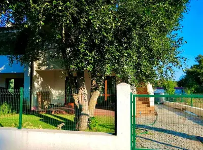 a fence with a tree in front of a house at Villa Oasis етаж1 in Lozenets