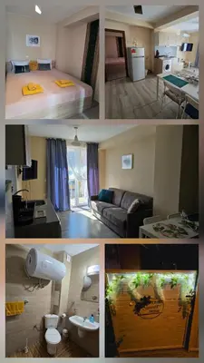 a collage of four pictures of a hotel room at Бутикови апартаменти Емона in Ravda