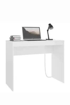 a desk with a laptop and a lamp on it at Апартамент Pink & Blue - 2BDR with Balcony - Wi-Fi in Varna City