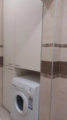a white washer and dryer in a bathroom at Апартамент Pink & Blue - 2BDR with Balcony - Wi-Fi in Varna City