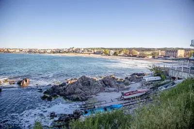 a view of a beach with rocks and water at 1BD Flat with a stunning SEA VIEW in Sozopol by Flаt Manаger in Sozopol