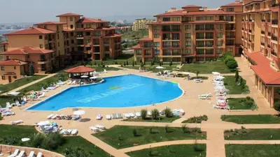 an aerial view of a swimming pool at a resort at Magic Dreams Apart Complex Studio Sveti Vlas in Sveti Vlas