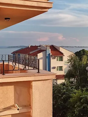 a balcony of a building with a view of the water at Prestige Fort Beach Private Apartment-Studio 46 in Sveti Vlas