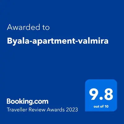 a blue screen with the text awarded to byka apartment valenna at Byala-apartment-valmira in Byala