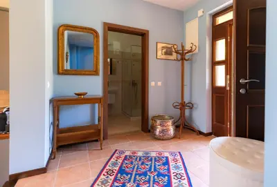 a bathroom with a walk in shower and a mirror at Luxury 3-bedroom villa in Sozopolis with sea view in Sozopol