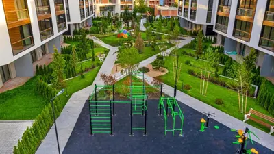 an aerial view of a playground in a apartment building at Atlantis Atmosphere Apartment in Burgas City