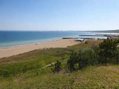 a view of a beach with a group of people at Sarafovo Sea Star in Burgas City