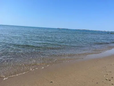 a beach with the ocean on a clear day at Sun Wave Apartament in Sveti Vlas