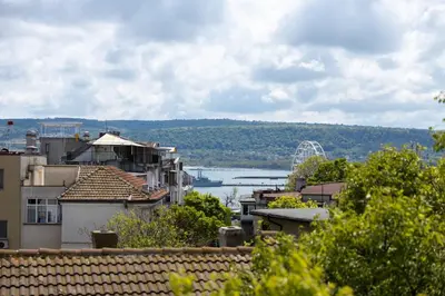 a view of a city with a river and buildings at Quiet Maisonette \u30e1 Free Parking in Varna City