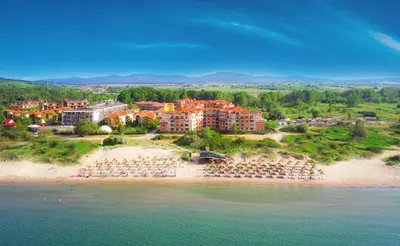 an aerial view of a resort on a beach at Touristic Complex Hacienda Beach Apartments Sozopol in Sozopol