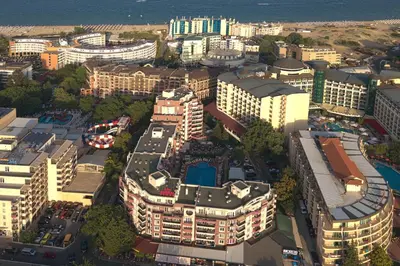 an overhead view of a city with tall buildings at Admiral Plaza Holiday Apartments in Sunny Beach