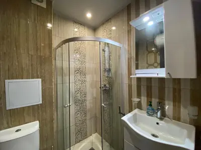 a bathroom with a shower and a sink at PARADISO B 209 Private Sea View Studio NESSEBAR in Nesebar