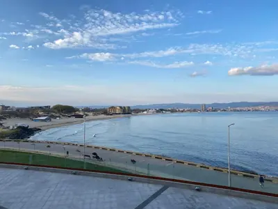 a view of a beach and the water at PARADISO B 208 Private Sea View Studio NESSEBAR in Nesebar